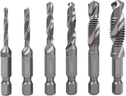مجموعة مكونة من 6 قطع من مثقاب HSS ومجموعة صنبور متري M3x0.5، M4x0.7، M5x0.8، M6x1، M8x1.25، M1x1.5 TS/SZ-01 (ذهبي) in Kuwait