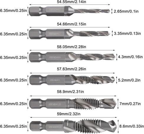 مجموعة مكونة من 6 قطع من مثقاب HSS ومجموعة صنبور متري M3x0.5، M4x0.7، M5x0.8، M6x1، M8x1.25، M1x1.5 TS/SZ-01 (ذهبي) in Kuwait