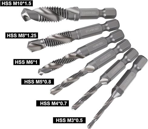 مجموعة مكونة من 6 قطع من مثقاب HSS ومجموعة صنبور متري M3x0.5، M4x0.7، M5x0.8، M6x1، M8x1.25، M1x1.5 TS/SZ-01 (ذهبي) in Kuwait