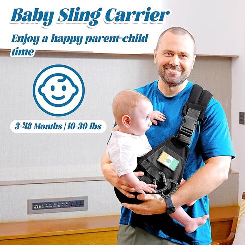 حاملة الأطفال، حاملة الأطفال الداعمة لمنطقة أسفل الظهر (0-36 شهرًا، 8-33 رطلاً) مع حلقات تسلق لمسند الرأس قابلة للطي للآباء الكبار والطويلين، والرجال والنساء (أسود) in Kuwait