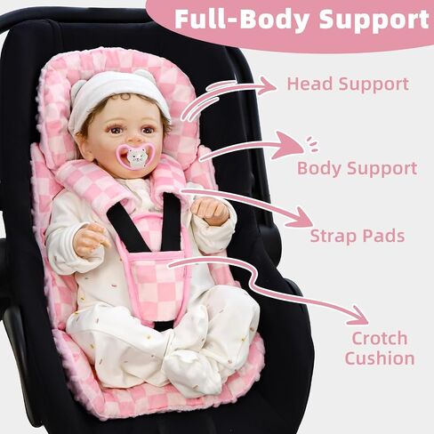 4 in 1 Infant Car Seat Insert, Baby Car Seat Head Body Support for Girls & Boys, Reversible Newborn Car Seat Insert with 3 Extra Strap Paddings, Premature Car Seat Cushion (Pink) in Saudi Arabia
