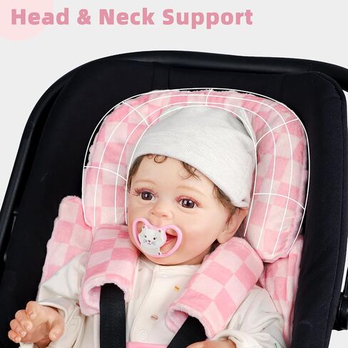4 in 1 Infant Car Seat Insert, Baby Car Seat Head Body Support for Girls & Boys, Reversible Newborn Car Seat Insert with 3 Extra Strap Paddings, Premature Car Seat Cushion (Pink) in Saudi Arabia