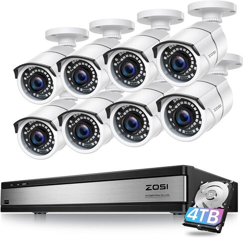 ZOSI 1080p H.265+ Security Camera System, 16 Channel DVR with AI Human Vehicle Detection, 8 x 1080p Surveillance Bullet Cameras Outdoor, 100ft Night Vision, 90° Wide Angle, Remote Access, 4TB HDD in Saudi Arabia
