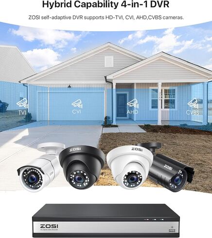 ZOSI 1080p H.265+ Security Camera System, 16 Channel DVR with AI Human Vehicle Detection, 8 x 1080p Surveillance Bullet Cameras Outdoor, 100ft Night Vision, 90° Wide Angle, Remote Access, 4TB HDD in Saudi Arabia