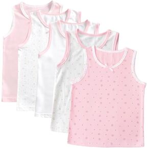 Girls' Pink & White Tank Tops - 6 Pack with Cute Floral and Strawberry Prints in Saudi Arabia