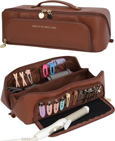 Hot Hair Tools Travel Bag with Heat Resistant Silicone Mat, 2 in 1 Hair Dryer Storage Bags, Women Travel Essentials Organizer Case for Curling Irons, Straighteners, Hot Air Brushes (Brown) in Saudi Arabia