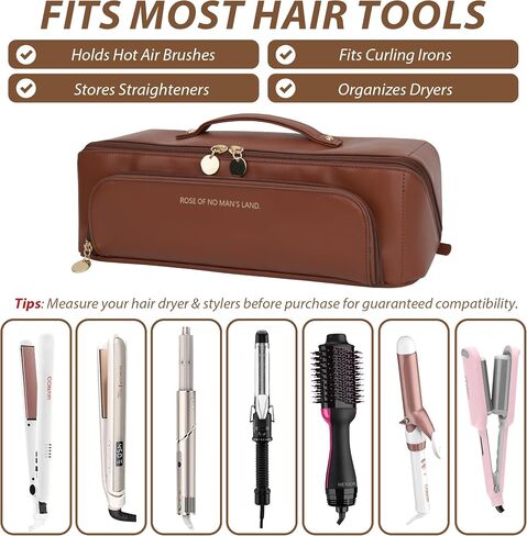 Hot Hair Tools Travel Bag with Heat Resistant Silicone Mat, 2 in 1 Hair Dryer Storage Bags, Women Travel Essentials Organizer Case for Curling Irons, Straighteners, Hot Air Brushes (Brown) in Saudi Arabia