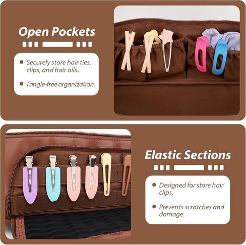 Hot Hair Tools Travel Bag with Heat Resistant Silicone Mat, 2 in 1 Hair Dryer Storage Bags, Women Travel Essentials Organizer Case for Curling Irons, Straighteners, Hot Air Brushes (Brown) in Saudi Arabia