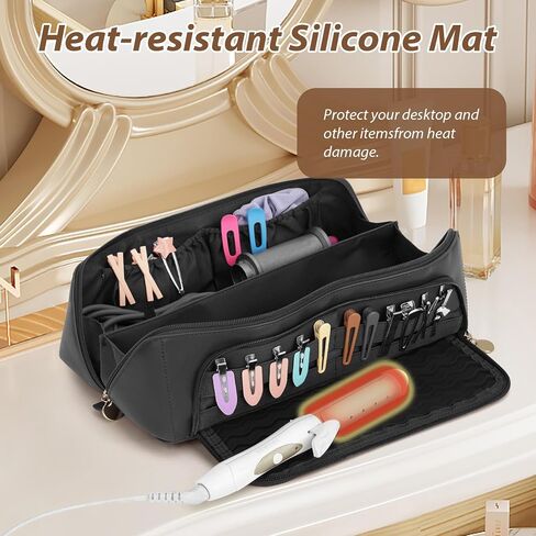 Hot Hair Tools Travel Bag with Heat Resistant Silicone Mat, 2 in 1 Hair Dryer Storage Bags, Women Travel Essentials Organizer Case for Curling Irons, Straighteners, Hot Air Brushes (Brown) in Saudi Arabia