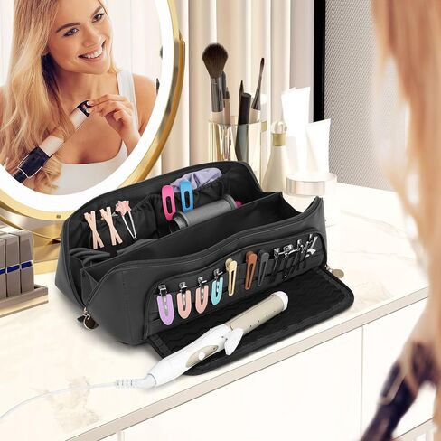Hot Hair Tools Travel Bag with Heat Resistant Silicone Mat, 2 in 1 Hair Dryer Storage Bags, Women Travel Essentials Organizer Case for Curling Irons, Straighteners, Hot Air Brushes (Brown) in Saudi Arabia