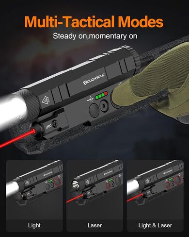 TOUGHSOUL Mlok Picatinny Tactical Flashlight Green Red Laser Sight Combo, 2400 Lumen Max Light with Momentary Strobe Function Rchargeable Battery Included (Red Laser) in Saudi Arabia