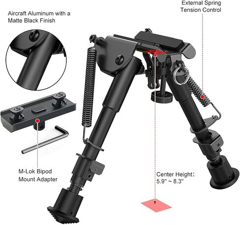 Xaegistac Rifle Bipod قابل للتعديل 6-9 بوصة Bipods مع محول سريع التحرير لسكة القفل M، خفيف الوزن ومستقر للصيد والرماية in Kuwait