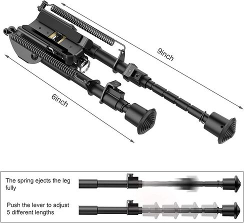 Xaegistac Rifle Bipod قابل للتعديل 6-9 بوصة Bipods مع محول سريع التحرير لسكة القفل M، خفيف الوزن ومستقر للصيد والرماية in Kuwait