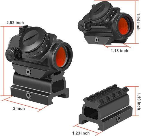 Feyachi RDS-22 2 MOA Red Dot Sight نطاق النقطة الحمراء المدمجة 1 × 22 مم، يمكن اختياره مع 5 فتحات 0.83 بوصة حامل الناهض in Kuwait