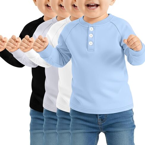 4 Pack Toddler Boys Girls Thermal Long Sleeve Shirts Henley Undershirt Tops Basic Layer Long Sleeve Fleece T Shirts in Saudi Arabia