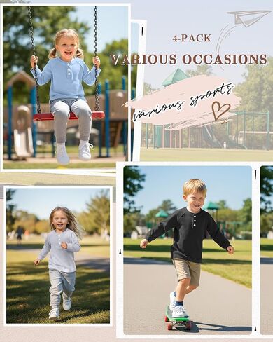 4 Pack Toddler Boys Girls Thermal Long Sleeve Shirts Henley Undershirt Tops Basic Layer Long Sleeve Fleece T Shirts in Saudi Arabia