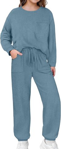Girls Clothes Solid Color Long Sleeve Sweatshirt and Pants Girls' Clothing Sets 2 Piece Fall Winter Outfits in Saudi Arabia