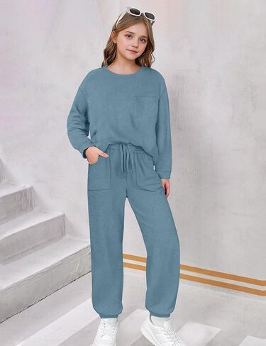 Girls Clothes Solid Color Long Sleeve Sweatshirt and Pants Girls' Clothing Sets 2 Piece Fall Winter Outfits in Saudi Arabia