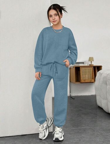 Girls Clothes Solid Color Long Sleeve Sweatshirt and Pants Girls' Clothing Sets 2 Piece Fall Winter Outfits in Saudi Arabia