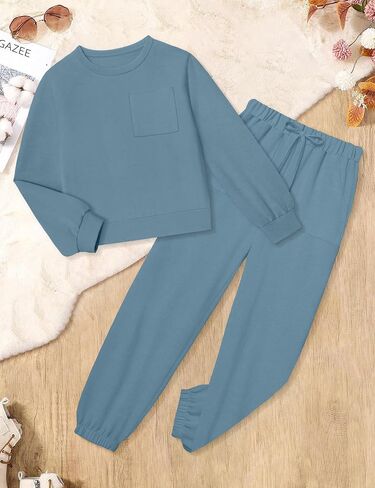 Girls Clothes Solid Color Long Sleeve Sweatshirt and Pants Girls' Clothing Sets 2 Piece Fall Winter Outfits in Saudi Arabia
