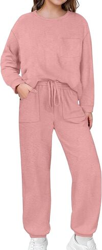 Girls Clothes Solid Color Long Sleeve Sweatshirt and Pants Girls' Clothing Sets 2 Piece Fall Winter Outfits in Saudi Arabia