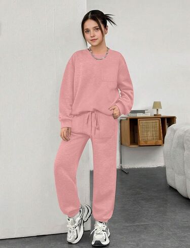 Girls Clothes Solid Color Long Sleeve Sweatshirt and Pants Girls' Clothing Sets 2 Piece Fall Winter Outfits in Saudi Arabia