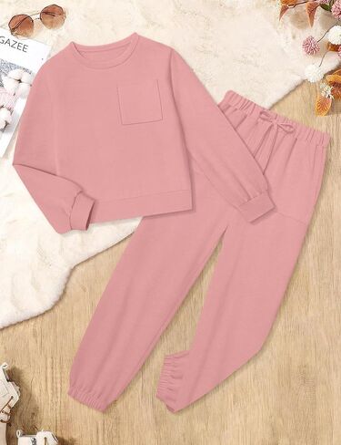 Girls Clothes Solid Color Long Sleeve Sweatshirt and Pants Girls' Clothing Sets 2 Piece Fall Winter Outfits in Saudi Arabia