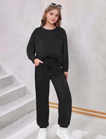 Girls Clothes Solid Color Long Sleeve Sweatshirt and Pants Girls' Clothing Sets 2 Piece Fall Winter Outfits in Saudi Arabia