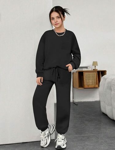 Girls Clothes Solid Color Long Sleeve Sweatshirt and Pants Girls' Clothing Sets 2 Piece Fall Winter Outfits in Saudi Arabia