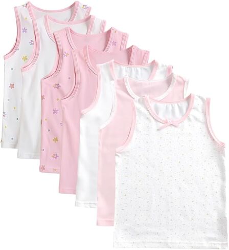 Girls' Tank Tops Multipack - 7 Pack Floral & Dot Print Sleeveless Tees in Saudi Arabia
