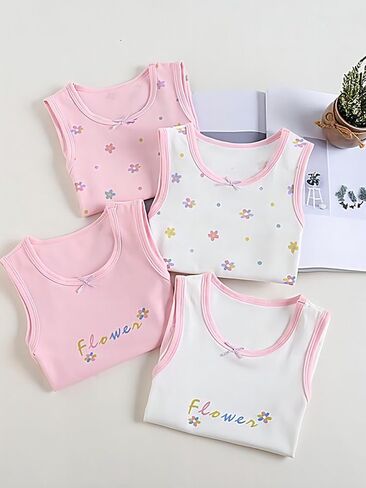 Girls' Tank Tops Multipack - 7 Pack Floral & Dot Print Sleeveless Tees in Saudi Arabia