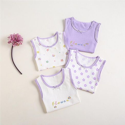 Adorable Girls' Tank Tops - 8 Pack Pink & Purple Floral, Grid & Dot Styles in Saudi Arabia