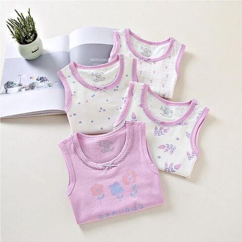 Adorable Girls' Tank Tops - 8 Pack Pink & Purple Floral, Grid & Dot Styles in Saudi Arabia