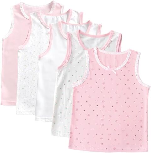 Girls' Pink & White Tank Tops - 6 Pack with Cute Floral and Strawberry Prints in Saudi Arabia