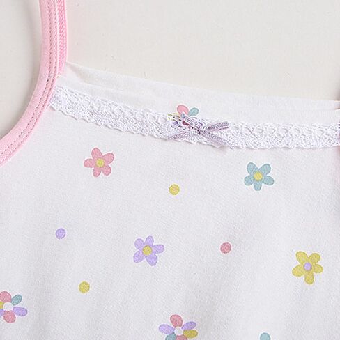 Girls' Floral Print Cami Tank Top, Pink and White, Lace Trim, Pack of 7 in Saudi Arabia