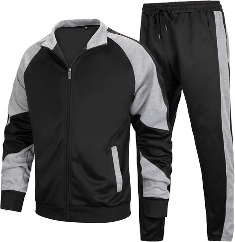 Men's Track Suits Sets Long Sleeve Full-zip Sweatsuit Athletic Jogging Gym 2 Piece Outfit in Saudi Arabia