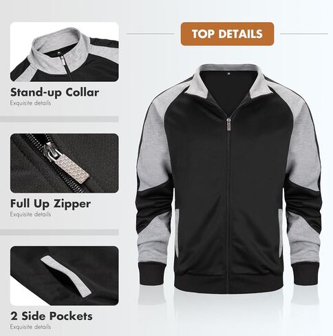 Men's Track Suits Sets Long Sleeve Full-zip Sweatsuit Athletic Jogging Gym 2 Piece Outfit in Saudi Arabia