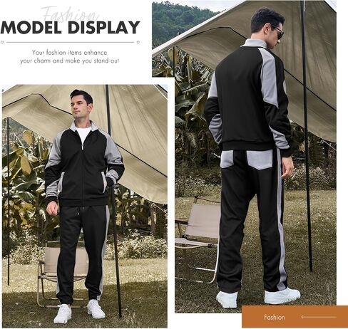 Men's Track Suits Sets Long Sleeve Full-zip Sweatsuit Athletic Jogging Gym 2 Piece Outfit in Saudi Arabia