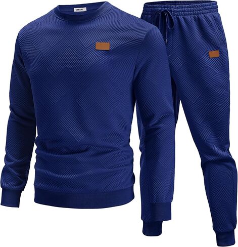 Coofandy Mens Tracksuit 2 قطعة مجموعة Crewneck التعرق بدلة الركض مجموعات طويلة الأكمام جاكارد pulver قميص الملابس in Saudi Arabia