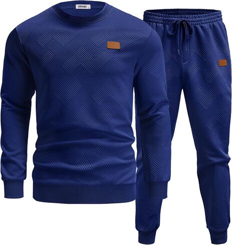 Coofandy Mens Tracksuit 2 قطعة مجموعة Crewneck التعرق بدلة الركض مجموعات طويلة الأكمام جاكارد pulver قميص الملابس in Saudi Arabia