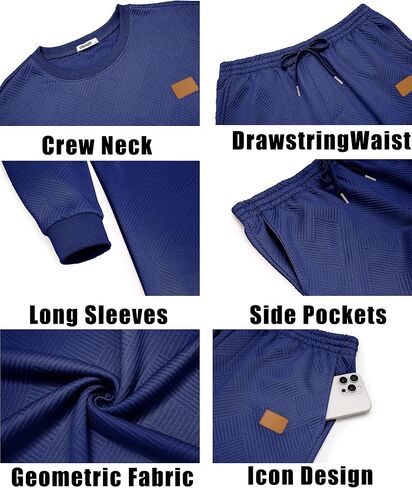 Coofandy Mens Tracksuit 2 قطعة مجموعة Crewneck التعرق بدلة الركض مجموعات طويلة الأكمام جاكارد pulver قميص الملابس in Saudi Arabia