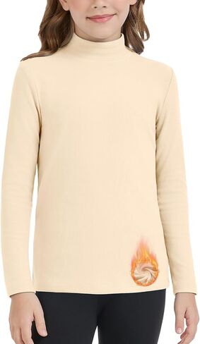 Girls/Boys Mock Neck Long Sleeve Thermal Shirts Turtleneck Fleece Tops Kids Undershirt Warm Base Layer Tops Tees in Saudi Arabia