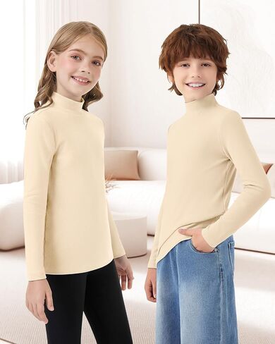 Girls/Boys Mock Neck Long Sleeve Thermal Shirts Turtleneck Fleece Tops Kids Undershirt Warm Base Layer Tops Tees in Saudi Arabia