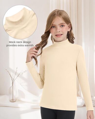 Girls/Boys Mock Neck Long Sleeve Thermal Shirts Turtleneck Fleece Tops Kids Undershirt Warm Base Layer Tops Tees in Saudi Arabia