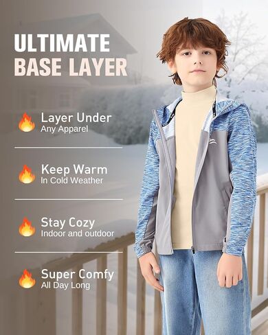 Girls/Boys Mock Neck Long Sleeve Thermal Shirts Turtleneck Fleece Tops Kids Undershirt Warm Base Layer Tops Tees in Saudi Arabia