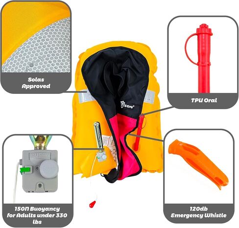 سترة نجاة قابلة للنفخ يدويًا، حافظة PFD للبالغين، سترة نجاة للبالغين، تدعم وزنًا يصل إلى 330 رطلاً in Kuwait