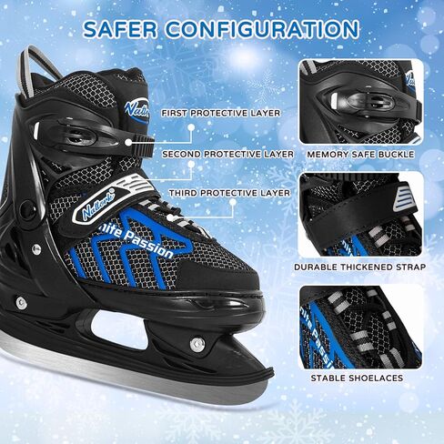 زلاجات ثلجية للأطفال من MammyGol قابلة للتعديل للأولاد والبنات للبالغين، زلاجات هوكي الجليد برباط تزلج على الجليد للشباب للمبتدئين مع بطانة قابلة للتنفس in Kuwait