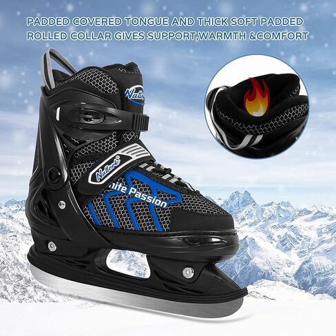 زلاجات ثلجية للأطفال من MammyGol قابلة للتعديل للأولاد والبنات للبالغين، زلاجات هوكي الجليد برباط تزلج على الجليد للشباب للمبتدئين مع بطانة قابلة للتنفس in Kuwait