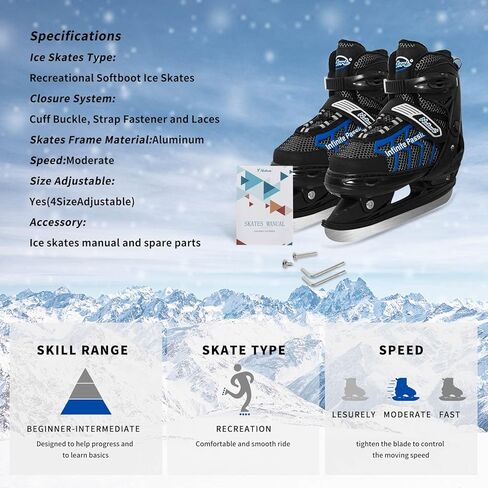 زلاجات ثلجية للأطفال من MammyGol قابلة للتعديل للأولاد والبنات للبالغين، زلاجات هوكي الجليد برباط تزلج على الجليد للشباب للمبتدئين مع بطانة قابلة للتنفس in Kuwait