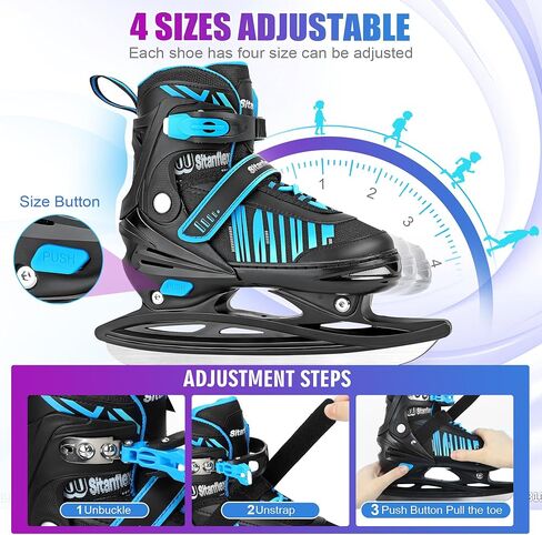 زلاجات ثلجية قابلة للتعديل للأطفال والبنات والأولاد، زلاجات هوكي الجليد للأطفال للمبتدئين من سن 4 إلى 12 سنة، أحذية تزلج على الجليد للأطفال الصغار مع دعم آمن للكاحل وبطانة ناعمة للأماكن الخارجية وحلبة التزلج على الجليد in Kuwait